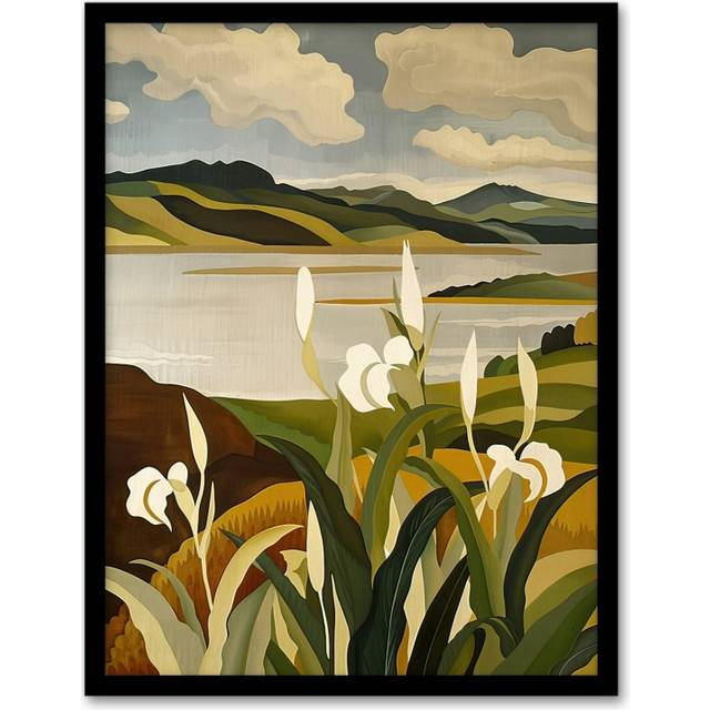 Cornish Coastal Flowers Cornwall Landscape Framed Art Print - Brown - A4