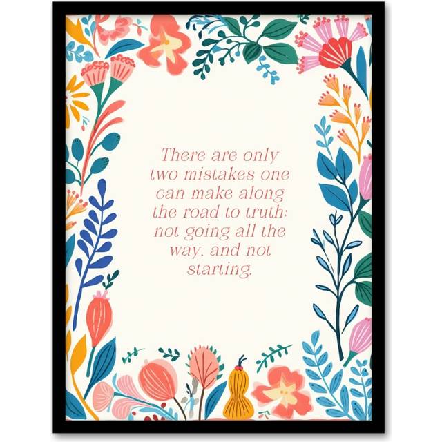 Wall Art Print The Road to Truth Buddhist Mindfulness Quote Floral Buddha Framed Art - Multi - A4