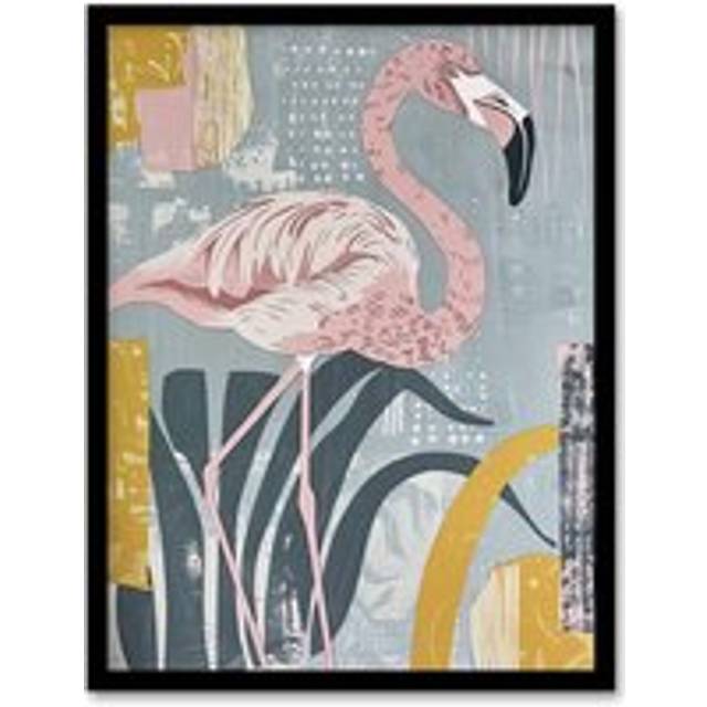 Flamingo Bird Pastel Colour Nature Design Framed Art Print - Pink - A4