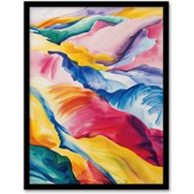 Wall Art Print Colourful Abstract Landscape Watercolour Painting Art Framed Poster - Black - A4