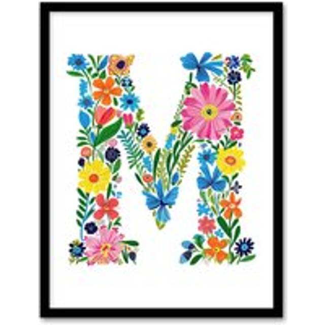 Womens Wall Art Print Letter M in Bright Colourful Flowers Spring Garden Floral Word Art Framed Poster - Multi - A4