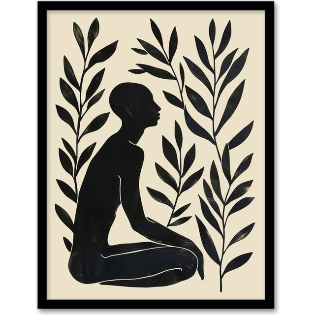 Wall Art Print Peace in the Leaves Meditation Minimal Yoga Zen Art Framed Poster - Black - A4