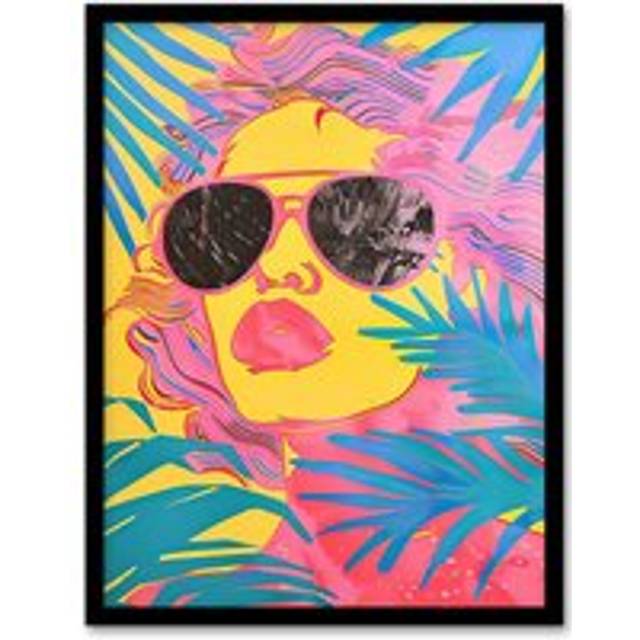 Summer Malibu Woman in Shades Portrait Tropical Framed Art Print - Multi - A4