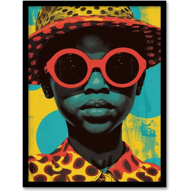 Wall Art Print Pop Art 60's Woman in Red Shades Bold Fun Drawing Art Framed Poster - Black - A4
