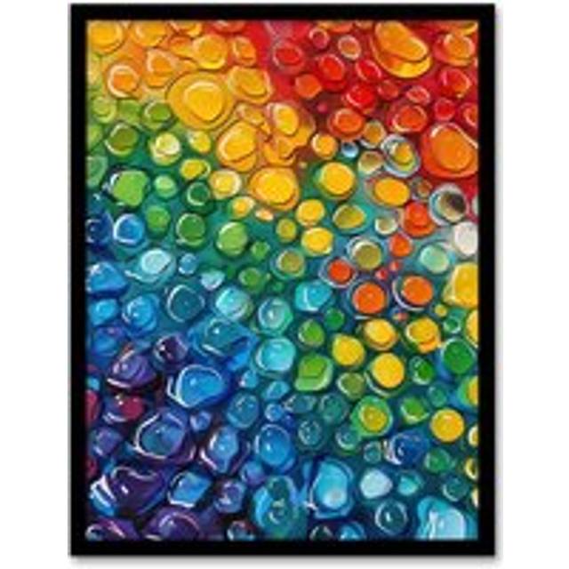 Rainbow Raindrops Abstract Painting Colourful Framed Art Print - Multi - A4