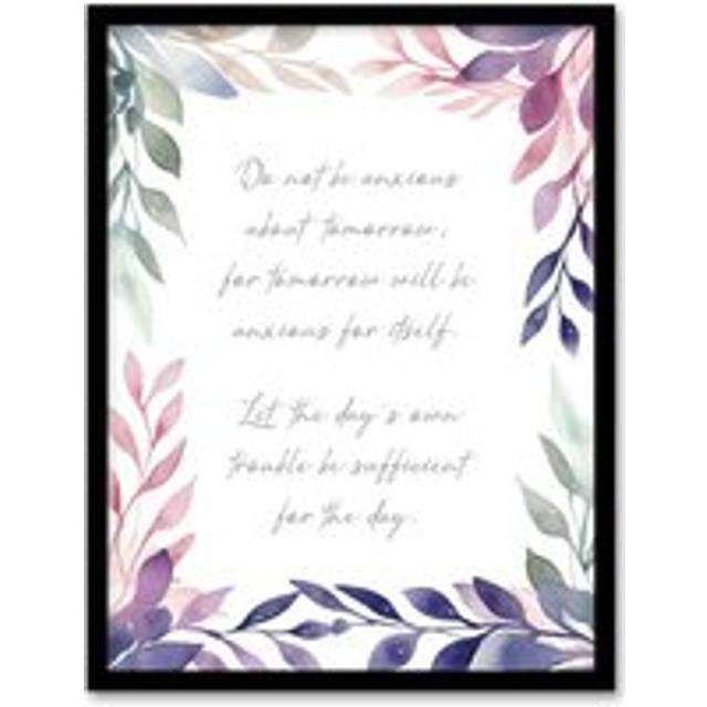 Wall Art Print Matthew 6:34 Live in the Moment Jesus Bible Quote Violet Framed Art - Purple - A4