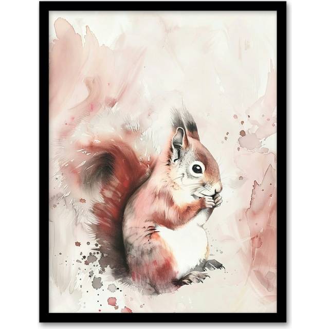 Red Squirrel Light Watercolour Portrait Soft Framed Art Print - Brown - A4