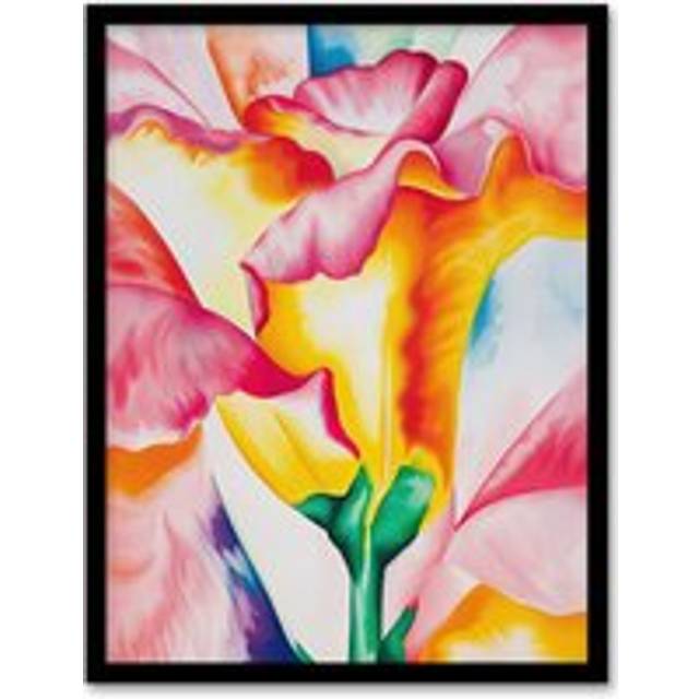 Wall Art Print Vibrant Abstract Orange Pink Flower Watercolour Art Framed Poster - Black - A4