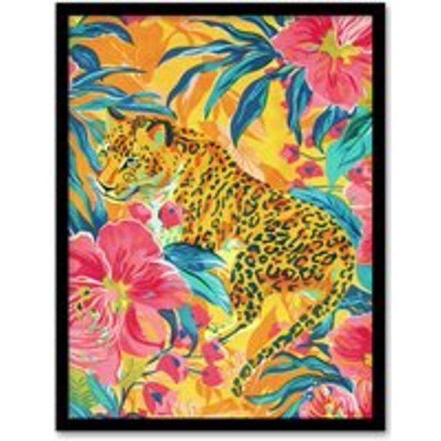 Wall Art Print Leopard in Pink Lily Jungle Vibrant Painting Art Framed Poster - Black - A4
