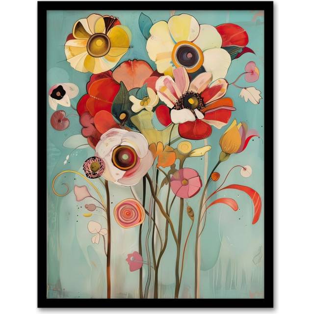 Soft Abstract Wildflower Bouquet Painting Framed Art Print - Multi - A4