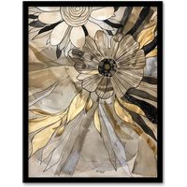 Earthy Abstract Floral Line Drawing Wildflowers Framed Art Print - Beige - A4