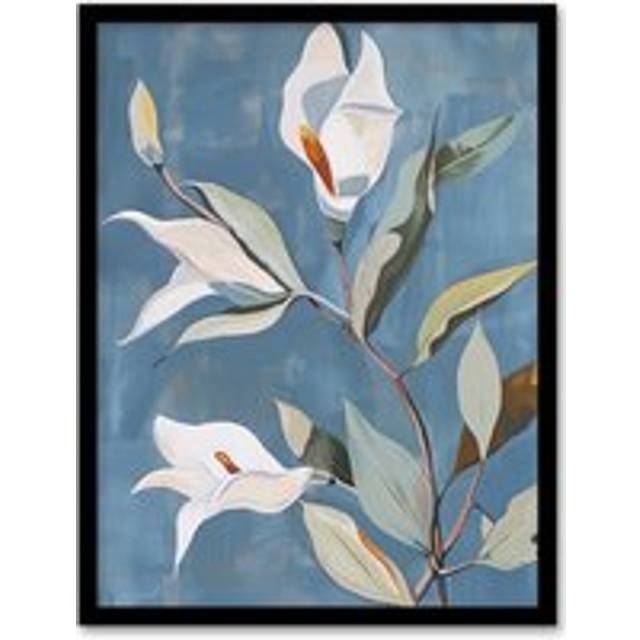 Elegant Peace Lily Flower Blooming Soft Floral Framed Art Print - Blue - A4