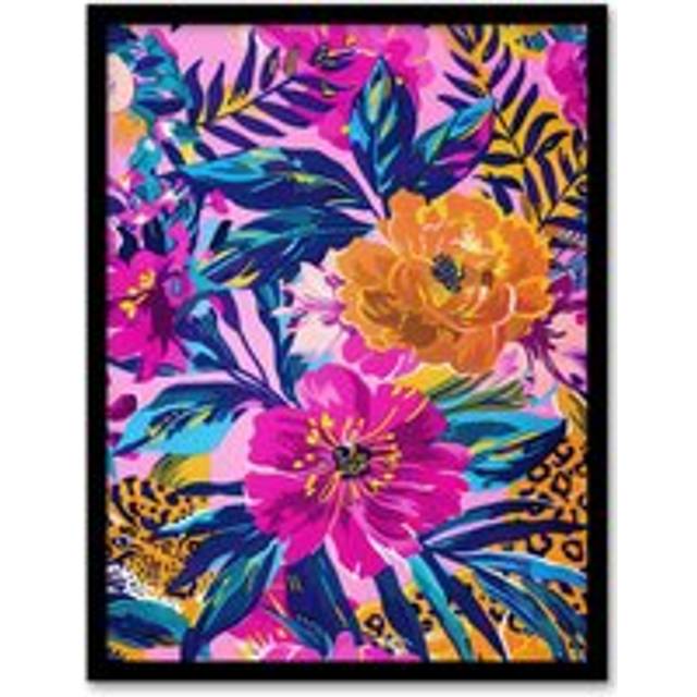 Wall Art Print Leopard Hiding in Floral Pattern Design Art Framed Poster - Black - A4