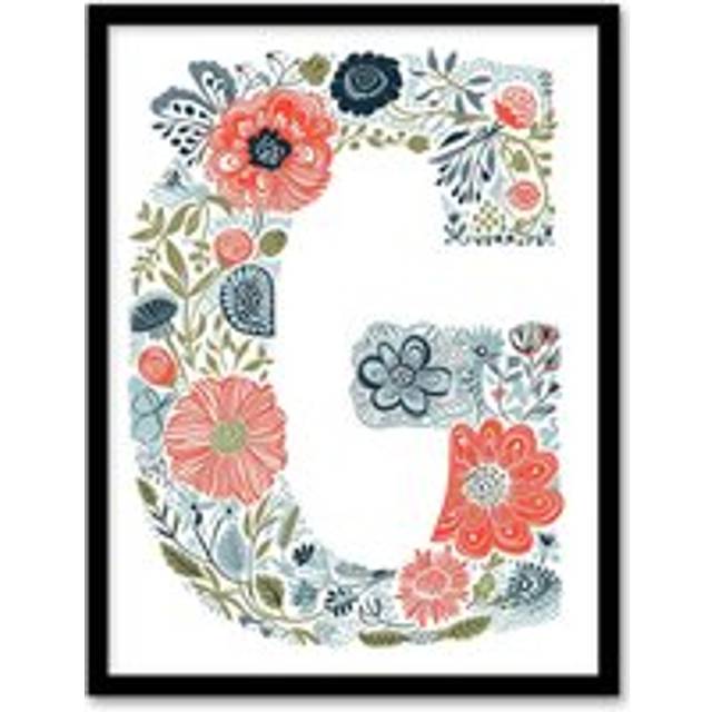 Womens Wall Art Print Letter G in Wildflowers Drawing Flowers Bouquet Nature Floral Word Art Framed Poster - Multi - A4