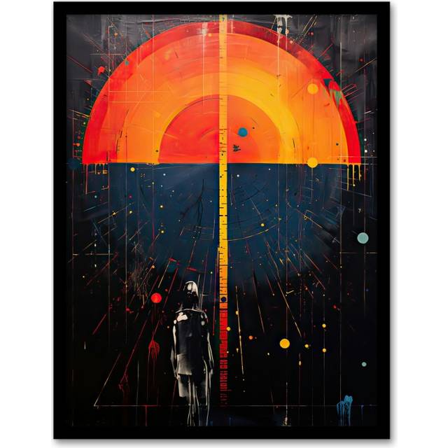 Wall Art Print Seascape Sunset Abstract Minimalism Orange Blue Geometric Framed Art - A4