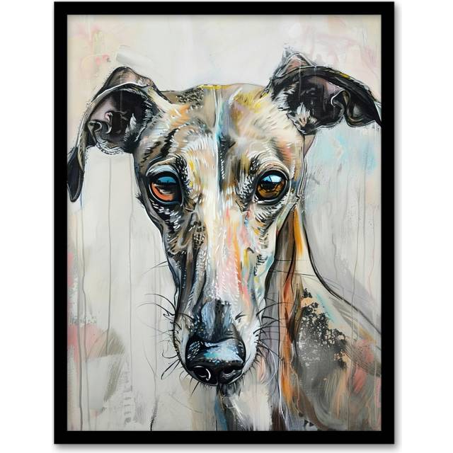 Greyhound Whippet Dog Lover Cute Pet Portrait Framed Art Print - A4