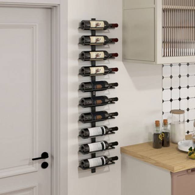 HOMCOM Wall Mount Wine Rack - Wall Wine Rack For 10 Wine Bottles - Black | TJ Hughes