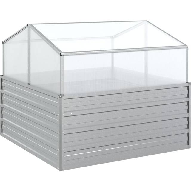 Upphöjd odlingslåda med växthus 100x100x85 cm silver