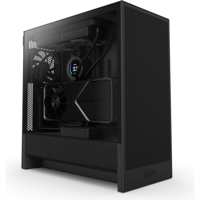 NZXT H5 Flow - Kompakt ATX mid-tower datorspelschassi - Högt luftflöde - 2 x 120 mm fläktar ingår - 360 mm främre och 240 mm övre radiatorstöd - Kabelhanteringssystem - Härdat glas - Svart