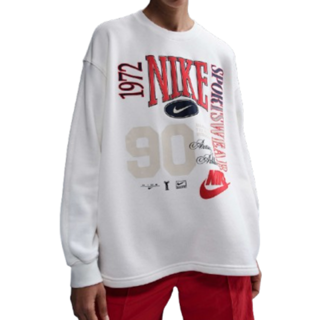 Nike Sportswear Women's Oversized Crew-Neck French Terry Sweatshirt - White - Cotton - M (UK 12&#x2013;14)
