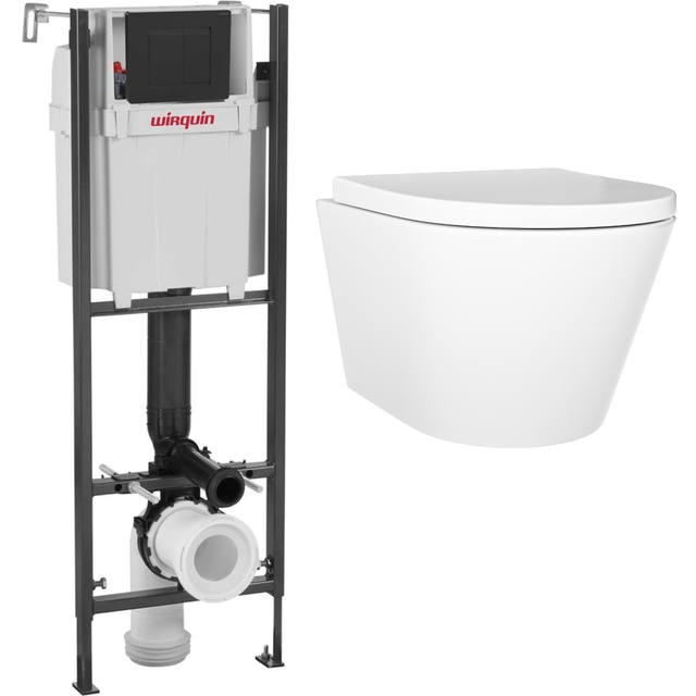 Wall Hung Toilet with Slim Soft Close Seat Frame Cistern and Black Flush - Newport