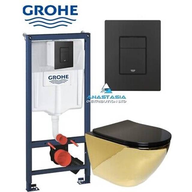 Grohe 1.12 concealed cistern matt black anas gold wall hung toilet soft close se