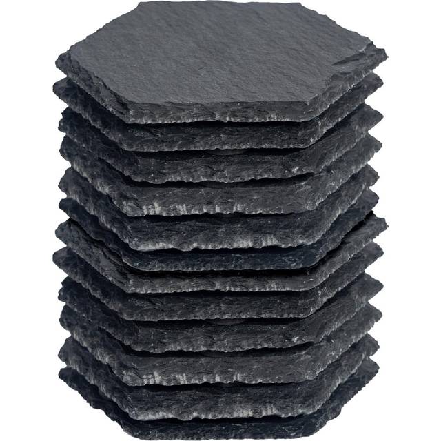 12x Hexagon Slate Coasters 9.5cm Natural Drinks Coaster Table Mat Gift Set