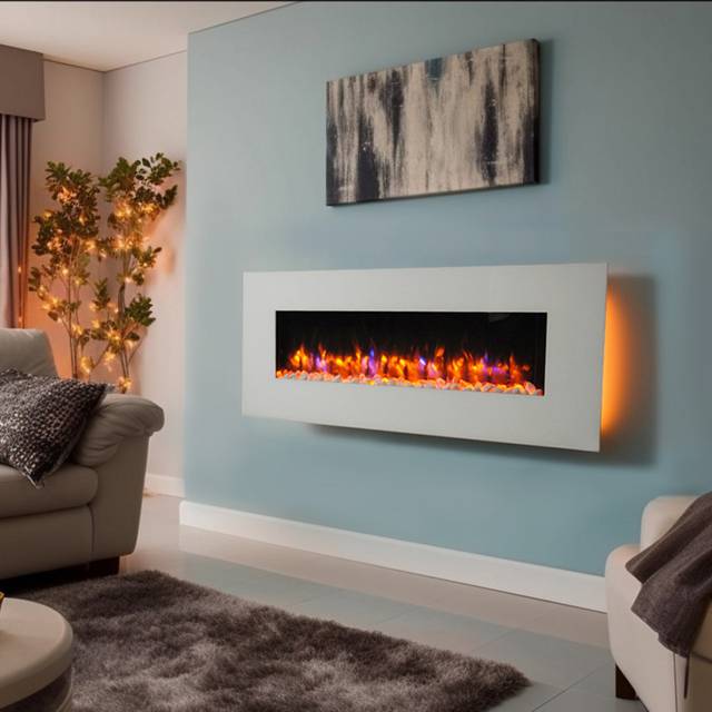 Wall Mounted Electric Fire - White (55cm H X 127cm W X 14cm D)