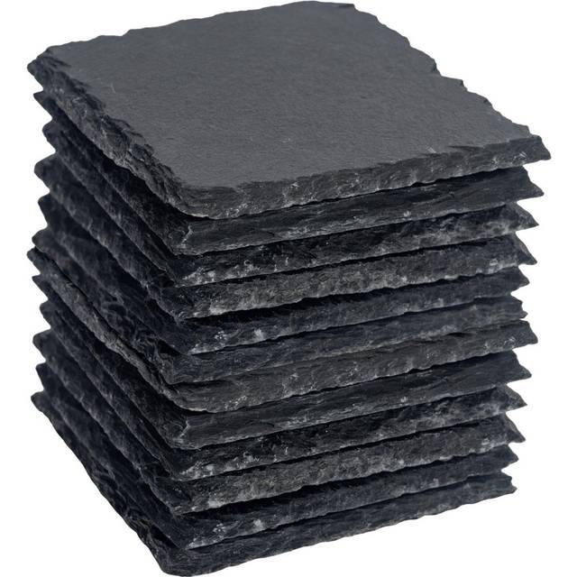 Argon Tableware Square Slate Coasters - 10cm - Pack of 12 - Black (3.9cm W X 3.9cm D)