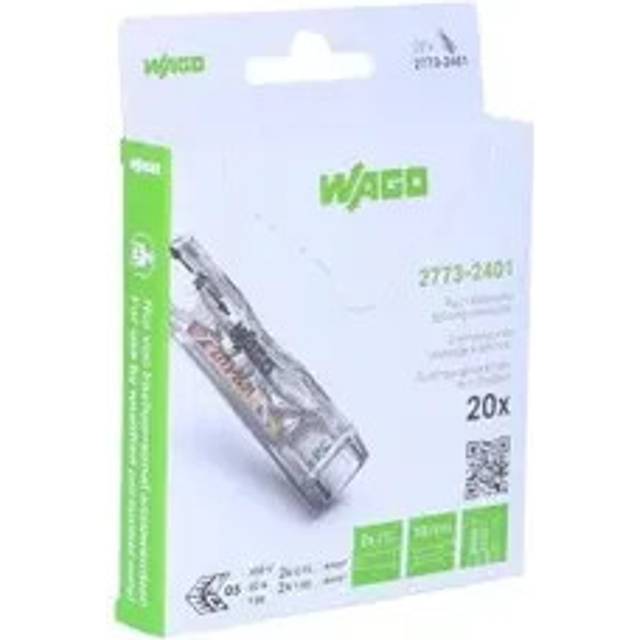 Wago 2773 2-Way Inline Push-Wire Connectors 32A 0.75-4mm² (20 Pack) in Clear