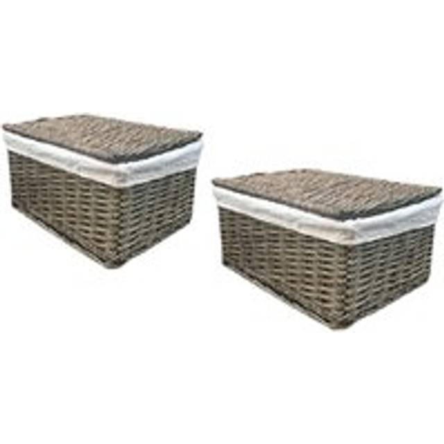 (OAK, Set of 2 Medium) Lidded Wicker Storage Hamper Basket Lining