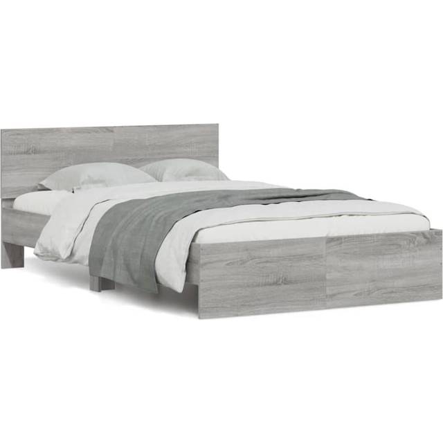 vidaXL Bed Frame with Headboard and LED Grey Sonoma 140x190 cm