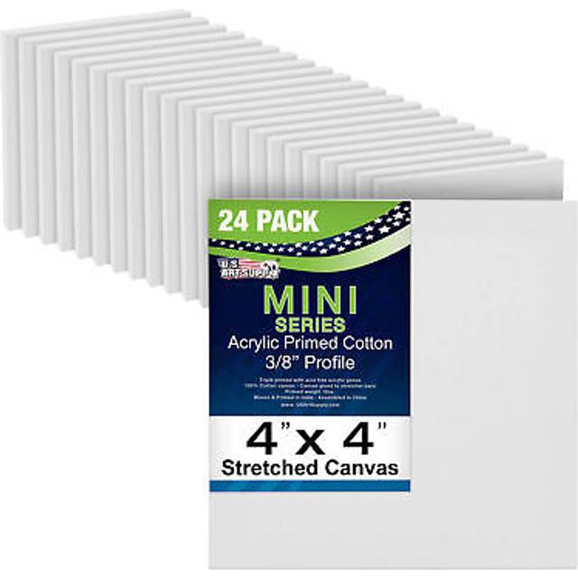"U.S. Art Supply 4"""""""" x 4"""""""" Mini Professional Primed Stretched Canvas (1-Pack of 24-Mini Canvases) - Ideal for Painting & Crafts"