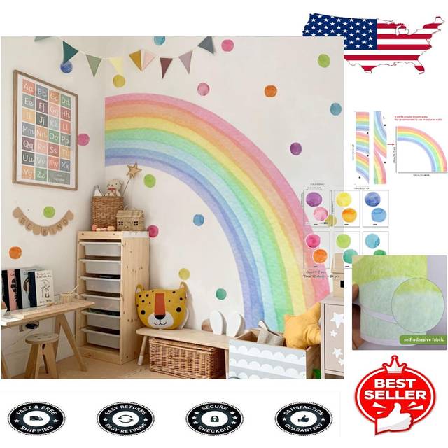 funlife Fabric Large Rainbow Wall Mural Stickers Peel and Stick  color