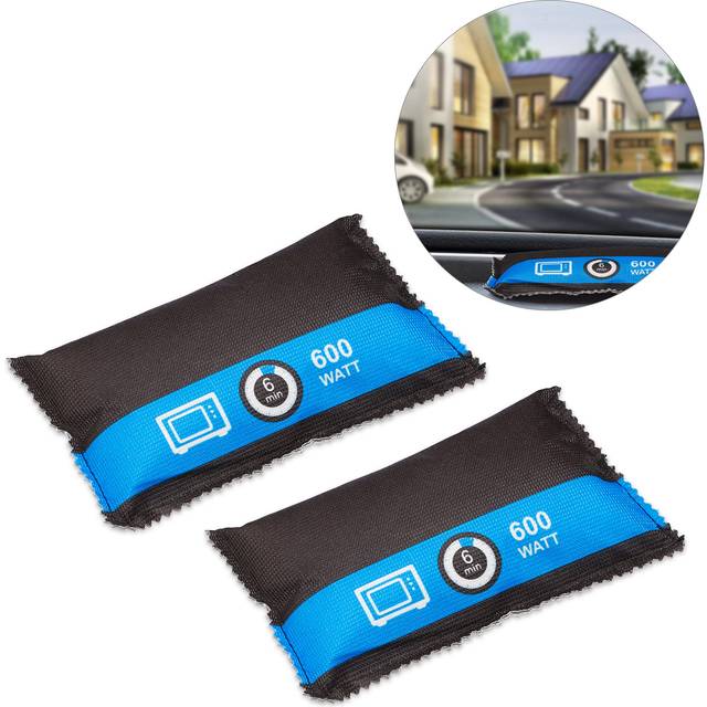 Car Dehumidifier, 2x Set, Effective against Misted Wind Shields, Mould and Mildew Remover, Reusable Bag, Black - Relaxdays