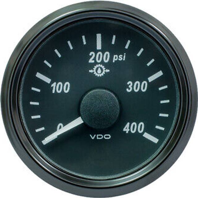 VDO Singleviu Gear Oil Pressure Gauge Electrical - White, 0-400psi, Black