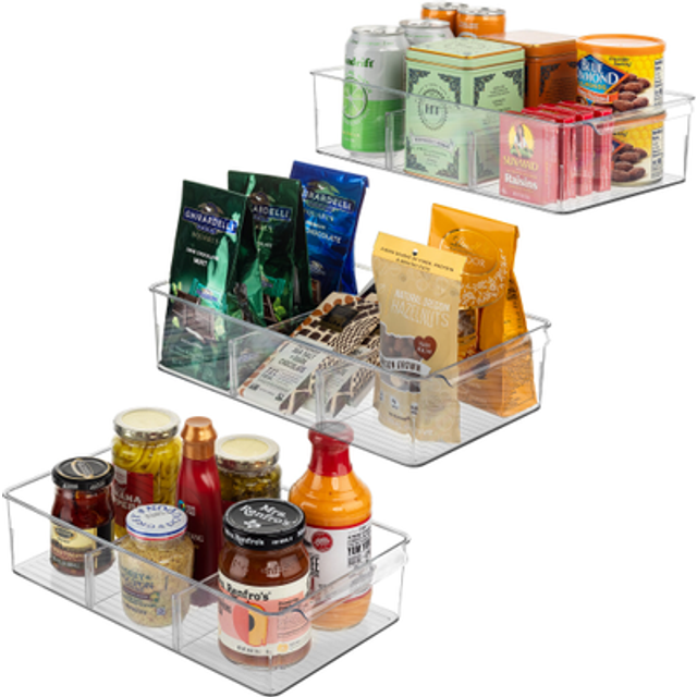 Sorbus 3 Pack Snack Organizer Bins w/Lids & 4 Removable Dividers  Clea