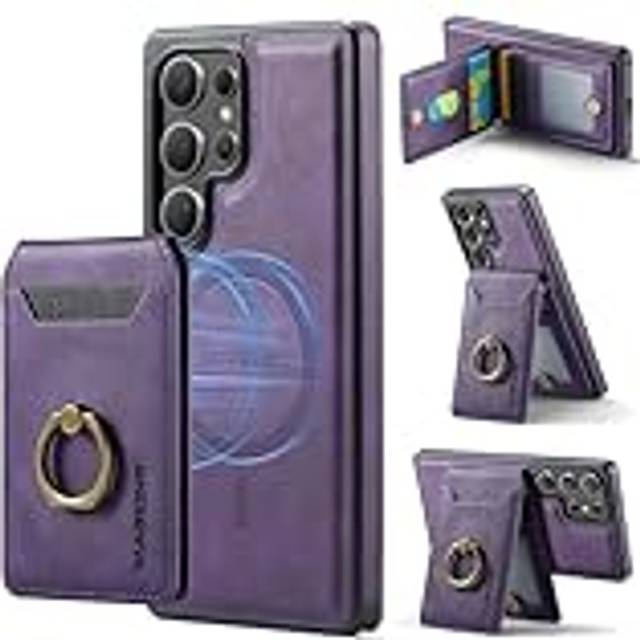 XIMAND för Samsung Galaxy S25 Ultra fodral med 2-i-1 avtagbar smal ringplånbok, hållbar retro läder magnetisk korthållare med 5 kortplatser RFID-blockering [kompatibel med Magsafe]. Lila