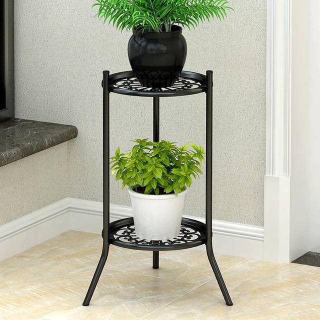 Vintage 2 Tier Metal Plant Display Stand - Black