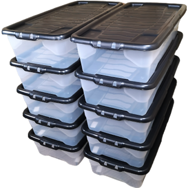 Samuel Alexander 42L Under Bed Storage Box with Lid 10 Pack - White - 80 x 18 x 39cm