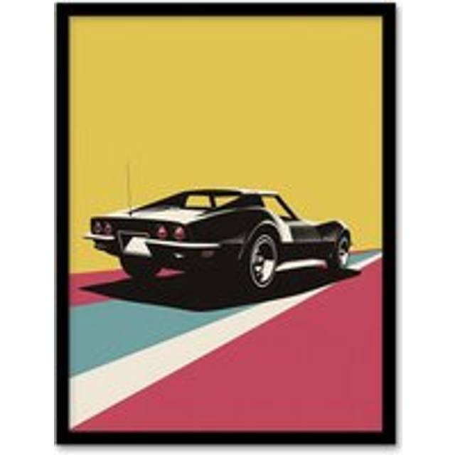Wall Art Print Sports Car Modern Geometric Colour Block Design Art Framed Poster - Black - A4