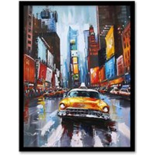 New York City Colourful Street Cityscape Taxi Cab Framed Art Print - Multi - A4