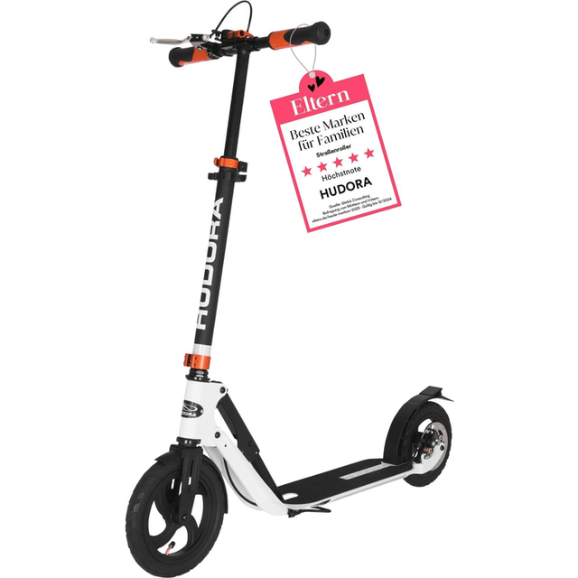 HUDORA BigWheel Air 230 scooter – sparkcykel med handbroms – robust aluminiumskoter med luftdäck – justerbar höjd och vikbar stadsvagn för upp till 120 kg