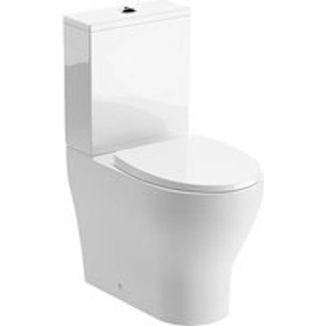 Rimless back to wall close coupled toilet & push cistern soft close seat