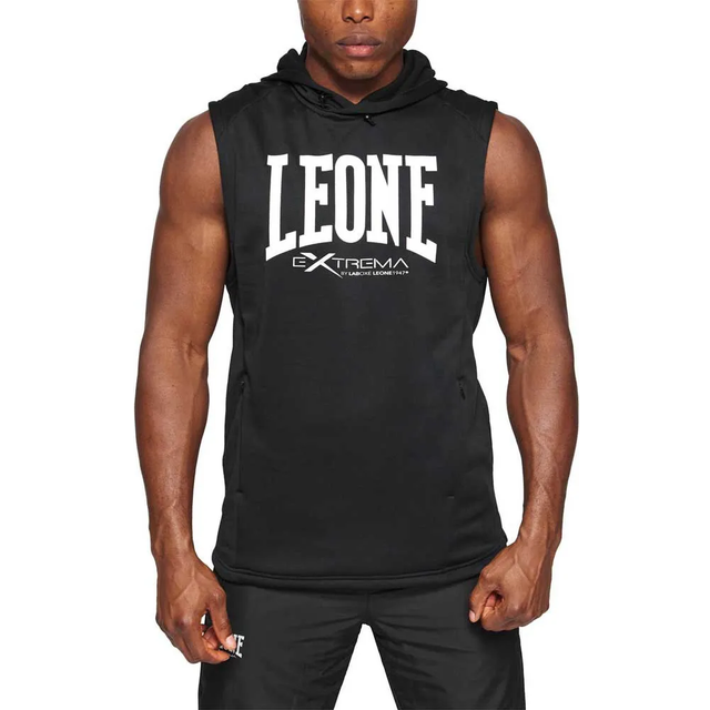 LEONE 1947, Ärmlös med logohuva, Unisex vuxen, Svart, S, ABX110