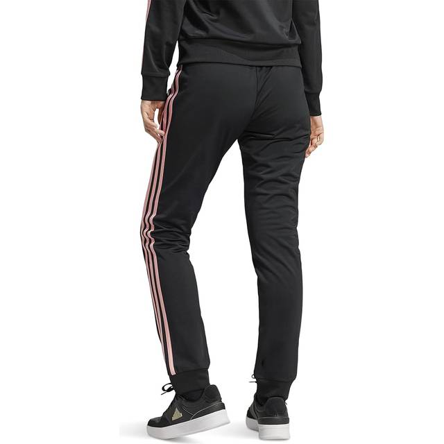 adidas Women's Essentials Warm-Up Slim Tapered 3-Stripes Track Pants, Black/Semi Pink Spark