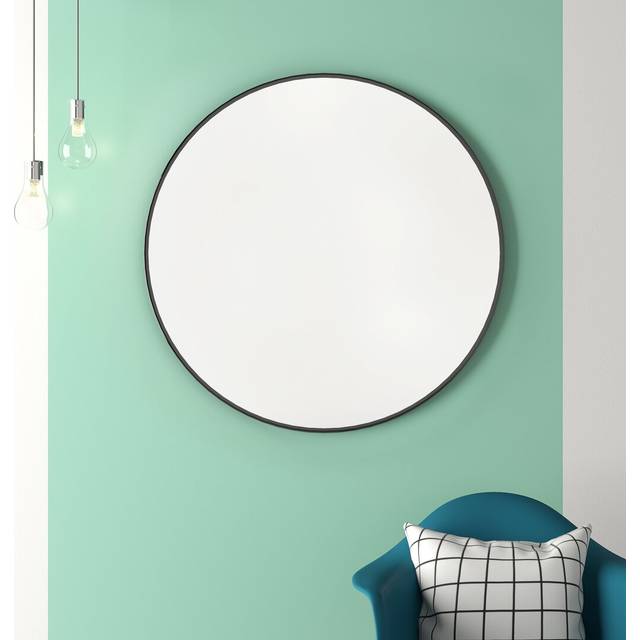 Carmon Round Metal Framed Wall Mounted Vanity Mirror in Black (60cm H x 60cm W)