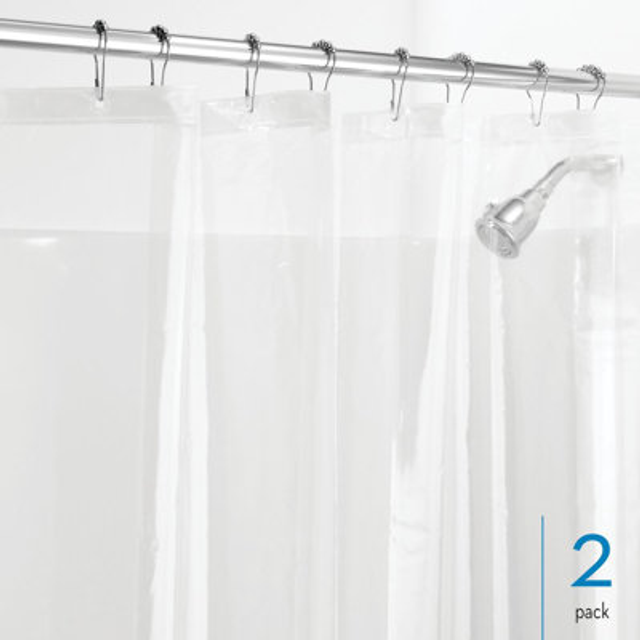 "iDesign PEVA Stall Shower Curtain Liner - Reinforced Top Hem - 54"" x 78"" - Set of 2 - Clear"