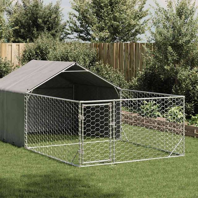 vidaXL Outdoor Dog Kennel with Run 7x2x1.5 m Galvanised Steel - Silver