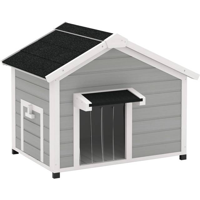 PawHut Wooden Dog house with Openable Roof, Removable Floor, Light Grey